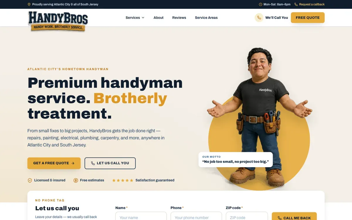 Screenshot of the HandyBros website