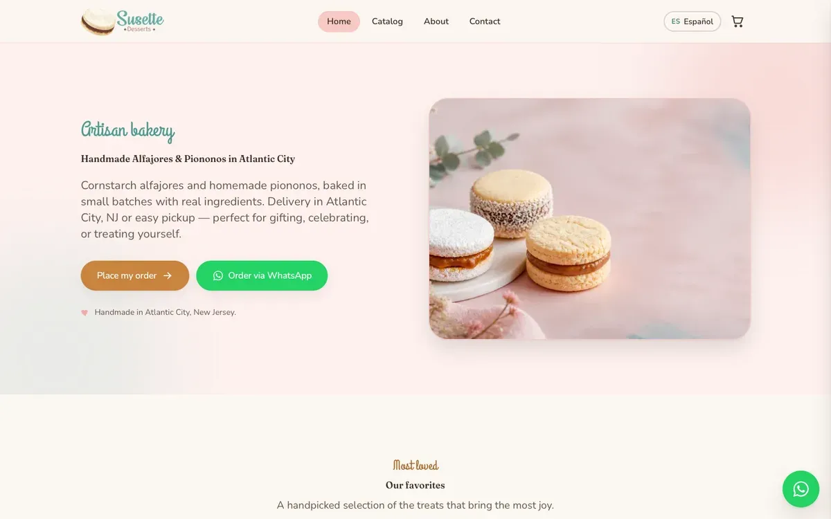 Screenshot of the Susette Desserts website